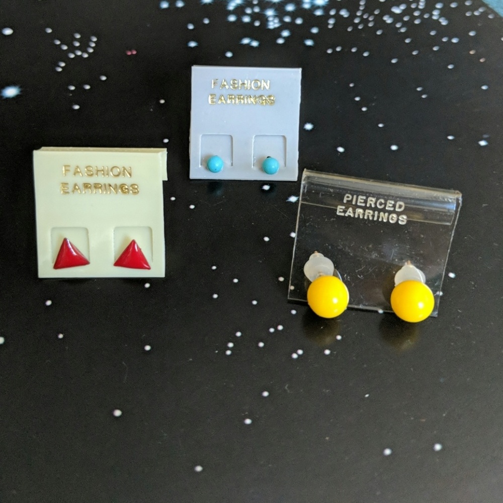 Vintage Pop Art Stud Earrings (Set of 3 pairs)